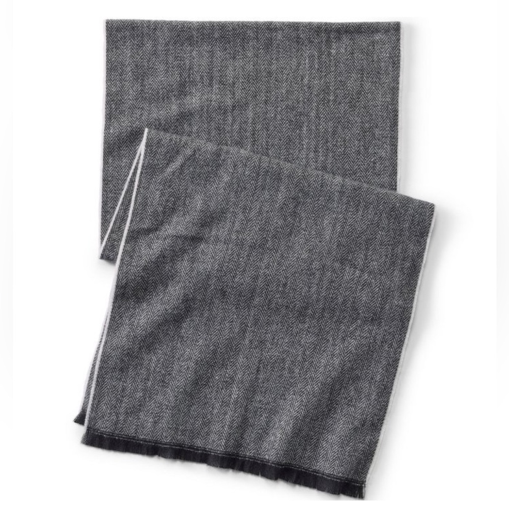 Lands' End CashTouch Pattern Winter Scarf - Ivory/Black Herringbone - Picture 1 of 3